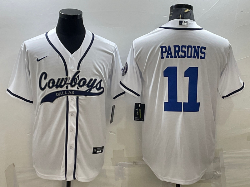 Men’s Dallas Cowboys #11 Micah Parsons White With Patch Cool Base Stitched Baseball Jersey