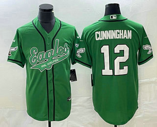 Men’s Philadelphia Eagles #12 Randall Cunningham Green Cool Base Stitched Baseball Jersey