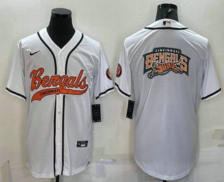 Men’s Cincinnati Bengals White Team Big Logo With Patch Cool Base Stitched Baseball Jersey