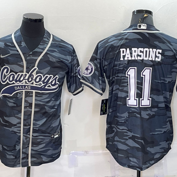 Men’s Dallas Cowboys #11 Micah Parsons Grey Camo With Patch Cool Base Stitched Baseball Jersey