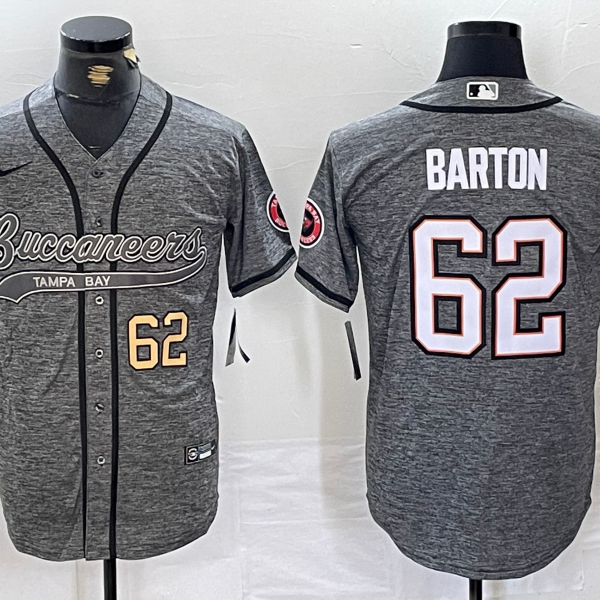 Men’s Tampa Bay Buccaneers #62 Graham Barton Grey Gridiron With Patch Cool Base Stitched Baseball Jerseys