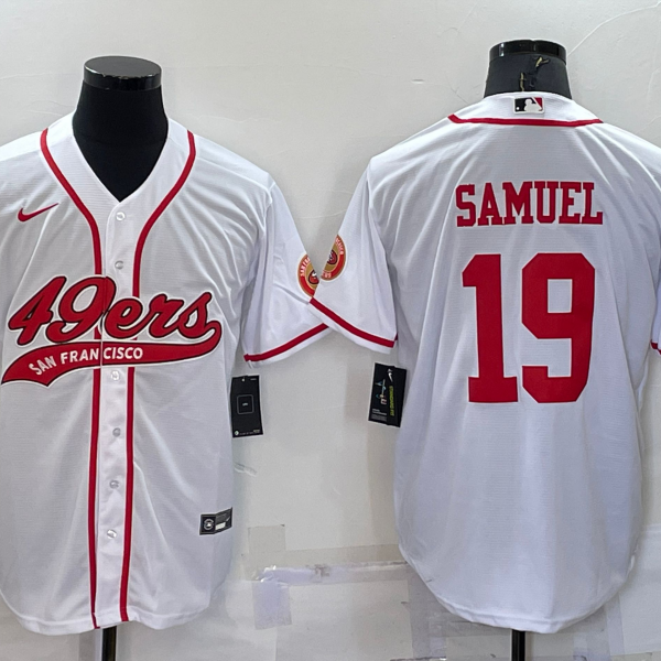 Men’s San Francisco 49ers #19 Deebo Samuel White Stitched Cool Base Nike Baseball Jersey