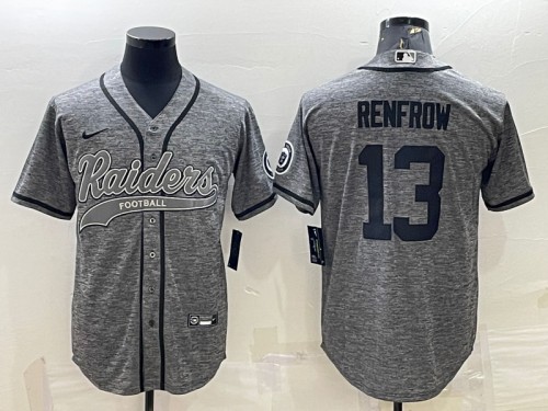 Men’s Las Vegas Raiders #13 Hunter Renfrow Gray With Patch Cool Base Stitched Baseball Jersey