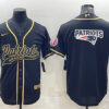 Men’s New England Patriots Black Gold Team Big Logo With Patch Cool Base Stitched Baseball Jersey