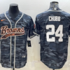 Men’s Cleveland Browns #24 Nick Chubb Grey Camo With Patch Cool Base Stitched Baseball Jersey