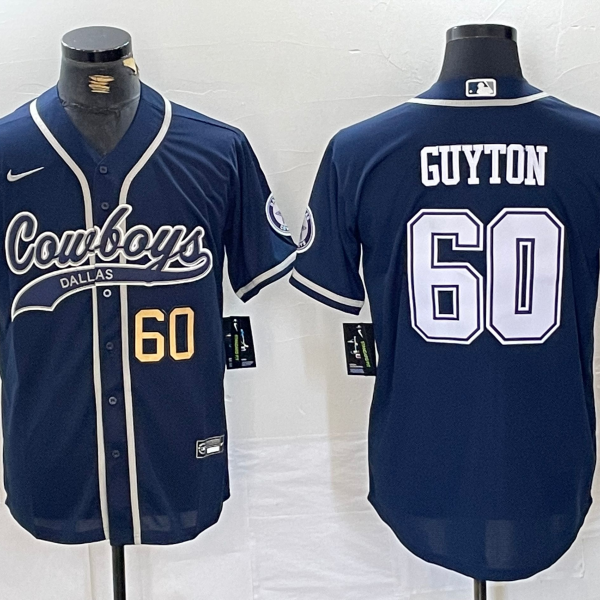 Men’s Dallas Cowboys #60 Tyler Guyton Navy Cool Base Stitched Baseball Jerseys