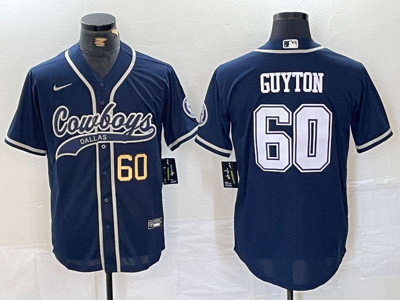 Men’s Dallas Cowboys #60 Tyler Guyton Navy Cool Base Stitched Baseball Jerseys