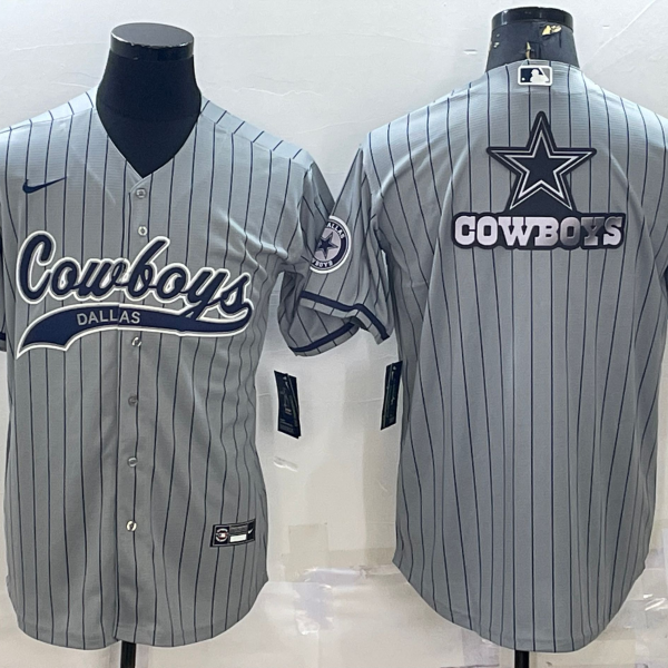 Men’s Dallas Cowboys Grey Team Big Logo With Patch Cool Base Stitched Baseball Jersey