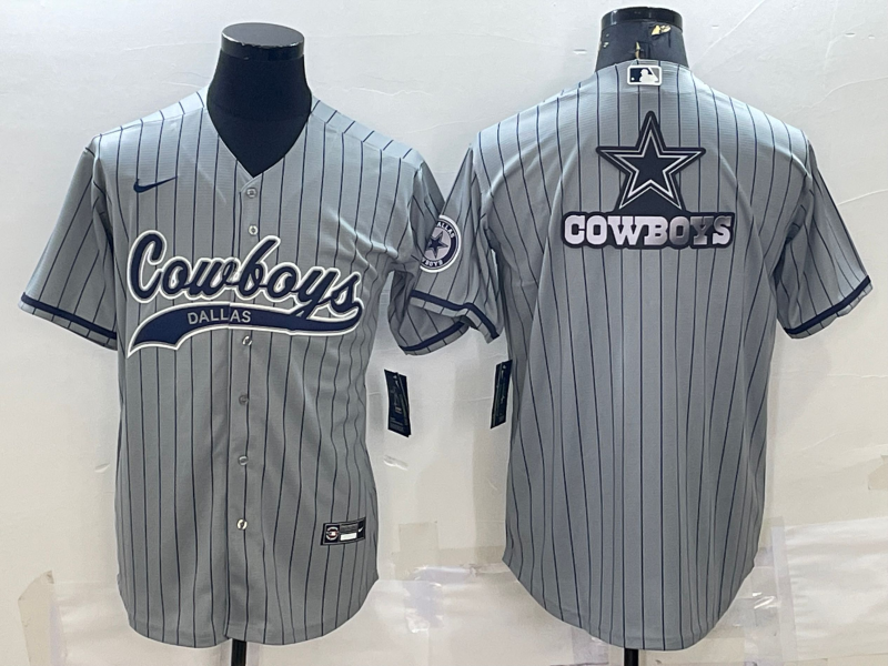 Men’s Dallas Cowboys Grey Team Big Logo With Patch Cool Base Stitched Baseball Jersey