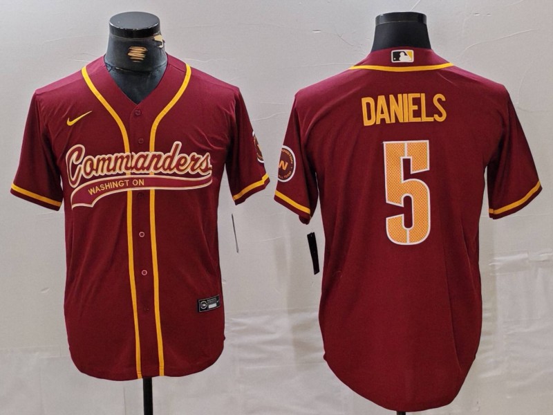 Men’s Washington Commanders #5 Jayden Daniels Burgundy With Patch Cool Base Stitched Baseball Jersey