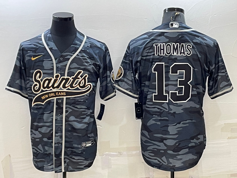 Men’s New Orleans Saints #13 Michael Thomas Grey Camo With Patch Cool Base Stitched Baseball Jersey