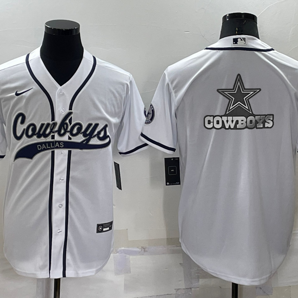 Men’s Dallas Cowboys White Team Big Logo With Patch Cool Base Stitched Baseball Jersey