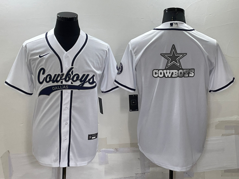Men’s Dallas Cowboys White Team Big Logo With Patch Cool Base Stitched Baseball Jersey