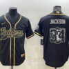 Men’s Las Vegas Raiders #34 Bo Jackson Black Gold Team Big Logo With Patch Cool Base Stitched Baseball Jersey