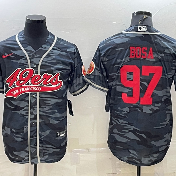 Men’s San Francisco 49ers #97 Nike Bosa Grey Camo With Patch Cool Base Stitched Baseball Jersey