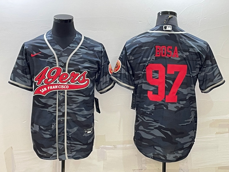 Men’s San Francisco 49ers #97 Nike Bosa Grey Camo With Patch Cool Base Stitched Baseball Jersey