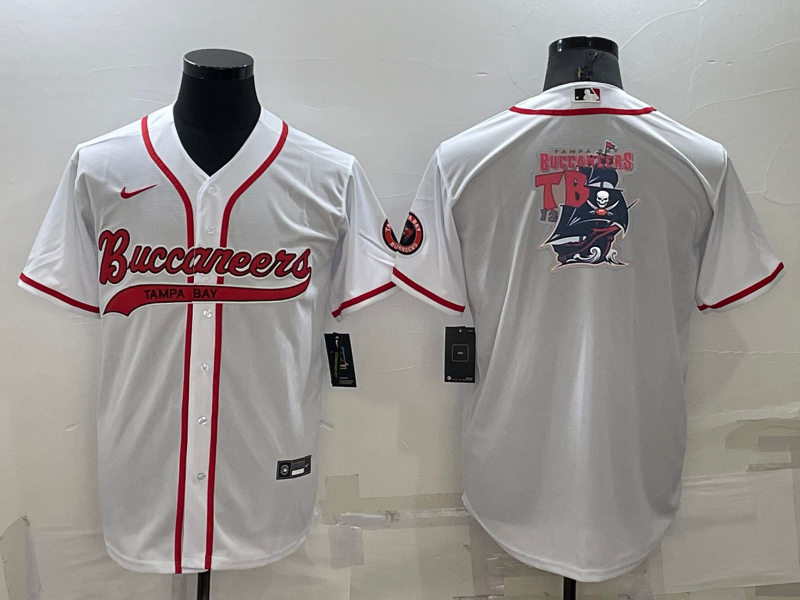 Men’s Tampa Bay Buccaneers White Team Big Logo With Patch Cool Base Stitched Baseball Jersey