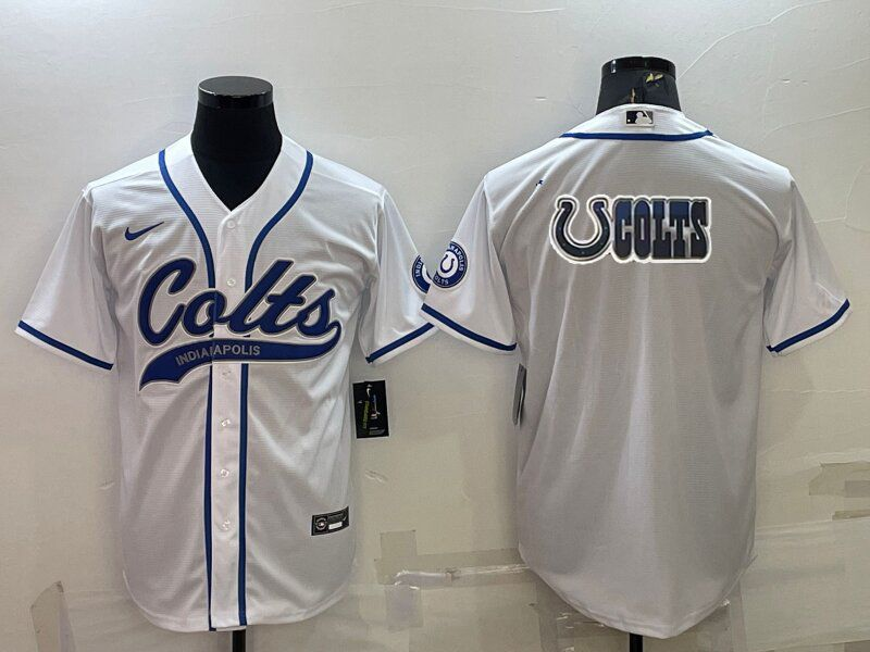 Men’s Indianapolis Colts White Team Big Logo With Patch Cool Base Stitched Baseball Jersey