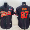 Men’s Kansas City Chiefs #87 Travis Kelce Black With Super Bowl LVII Patch Cool Base Stitched Baseball Jersey