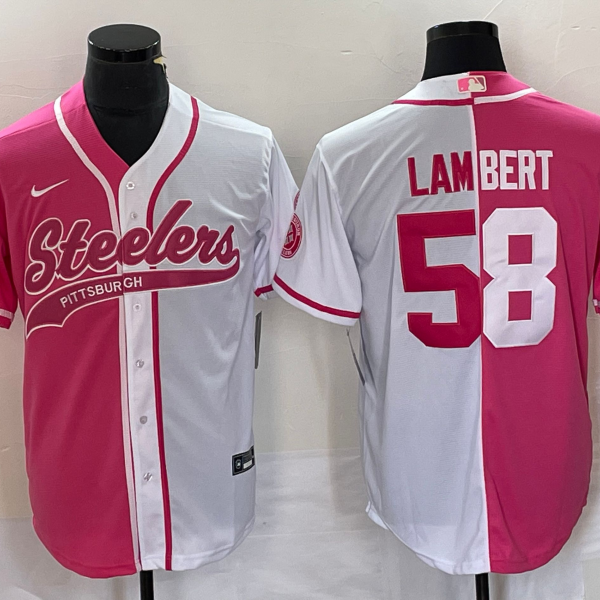 Men’s Pittsburgh Steelers #58 Jack Lambert Pink White Two Tone With Patch Cool Base Stitched Baseball Jersey