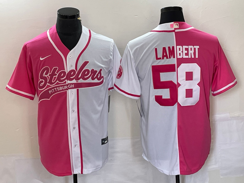 Men’s Pittsburgh Steelers #58 Jack Lambert Pink White Two Tone With Patch Cool Base Stitched Baseball Jersey