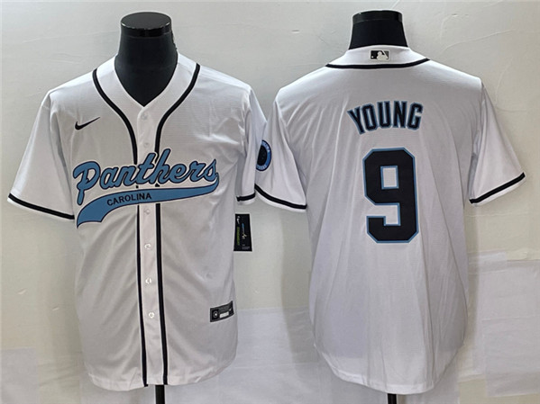 Men’s Carolina Panthers #9 Bryce Young White With Patch Cool Base Stitched Baseball Jersey