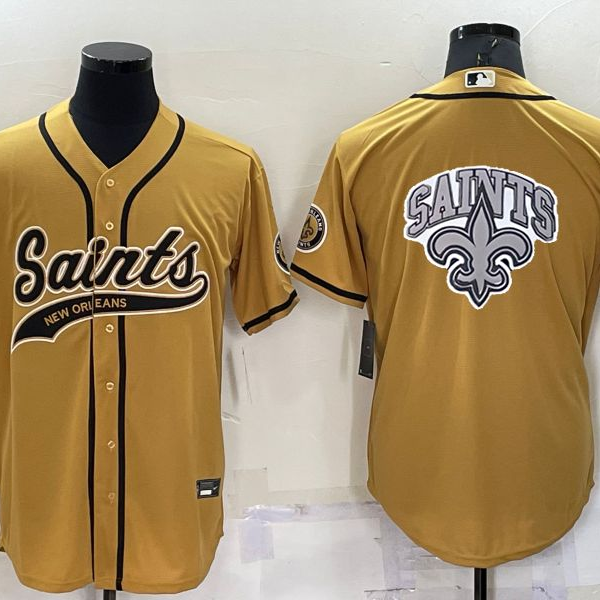 Men’s New Orleans Saints Gold Team Big Logo With Patch Cool Base Stitched Baseball Jersey