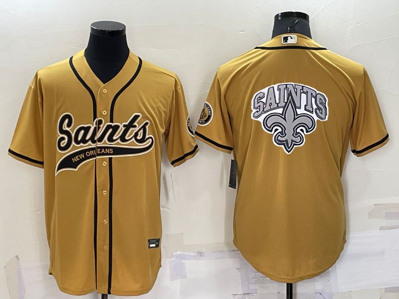 Men’s New Orleans Saints Gold Team Big Logo With Patch Cool Base Stitched Baseball Jersey