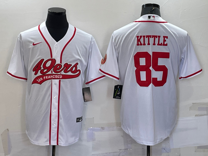 Men’s San Francisco 49ers #85 George Kittle White With Patch Cool Base Stitched Baseball Jersey