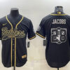 Men’s Las Vegas Raiders #28 Josh Jacobs Black Gold Team Big Logo With Patch Cool Base Stitched Baseball Jersey