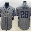 Men’s Indianapolis Colts #28 Jonathan Taylor Grey Gridiron With Patch Cool Base Stitched Baseball Jersey