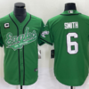 Men’s Philadelphia Eagles #6 DeVonta Smith Green C Patch Cool Base Stitched Baseball Jersey
