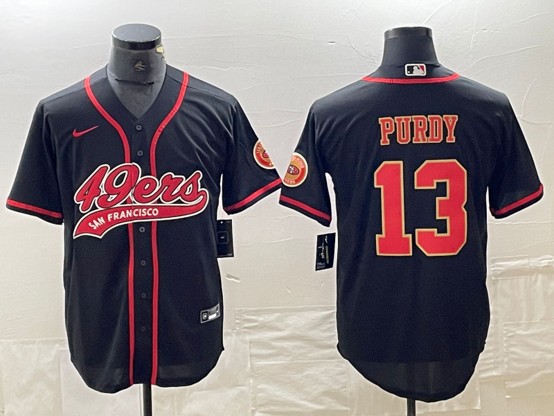 Men’s San Francisco 49ers #13 Brock Purdy Black Red With Patch Cool Base Stitched Baseball Jersey