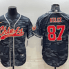 Men’s Kansas City Chiefs Blank #87 Travis Kelce Grey Navy Camo With Patch Cool Base Stitched Baseball Jersey