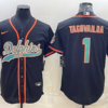 Men’s Miami Dolphins #1 Tua Tagovailoa Black With Patch Cool Base Stitched Baseball Jersey