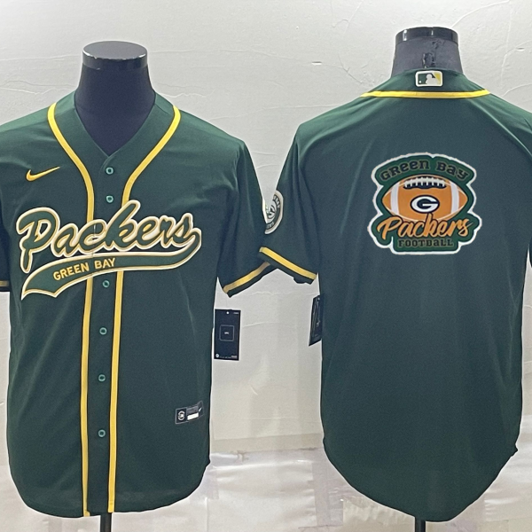 Men’s Green Bay Packers Green Team Big Logo With Patch Cool Base Stitched Baseball Jersey
