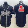Men’s Cleveland Browns Black Reflective Team Big Logo With Patch Cool Base Stitched Baseball Jersey