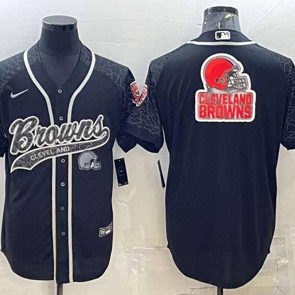 Men’s Cleveland Browns Black Reflective Team Big Logo With Patch Cool Base Stitched Baseball Jersey