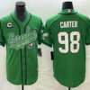 Men’s Philadelphia Eagles #98 Jalen Carter Green C Patch Cool Base Stitched Baseball Jersey