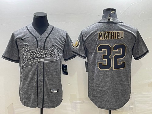 Men’s New Orleans Saints #32 Tyrann Mathieu Gray With Patch Cool Base Stitched Baseball Jersey