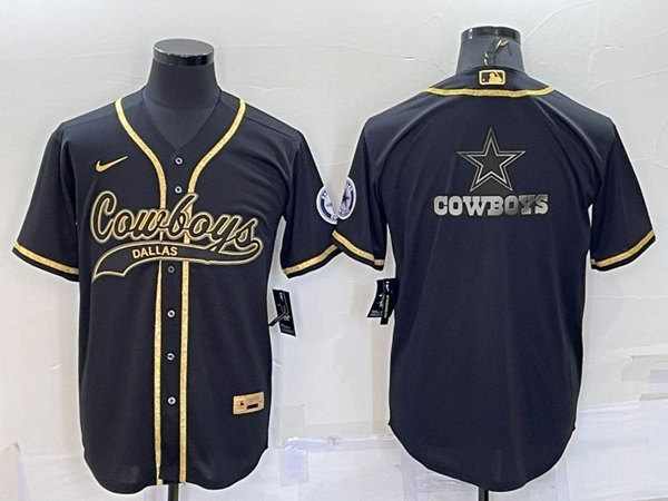 Men’s Dallas Cowboys Black Gold Team Big Logo With Patch Cool Base Stitched Baseball Jersey
