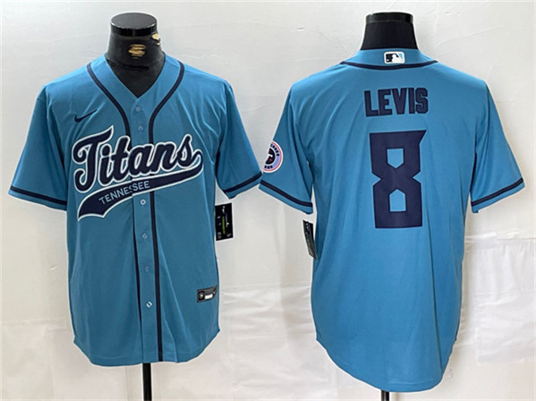 Men’s Tennessee Titans #8 Will Levis Blue With Patch Cool Base Stitched Baseball Jersey