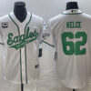 Men’s Philadelphia Eagles #62 Jason Kelce White With C Patch Cool Base Stitched Baseball Jersey