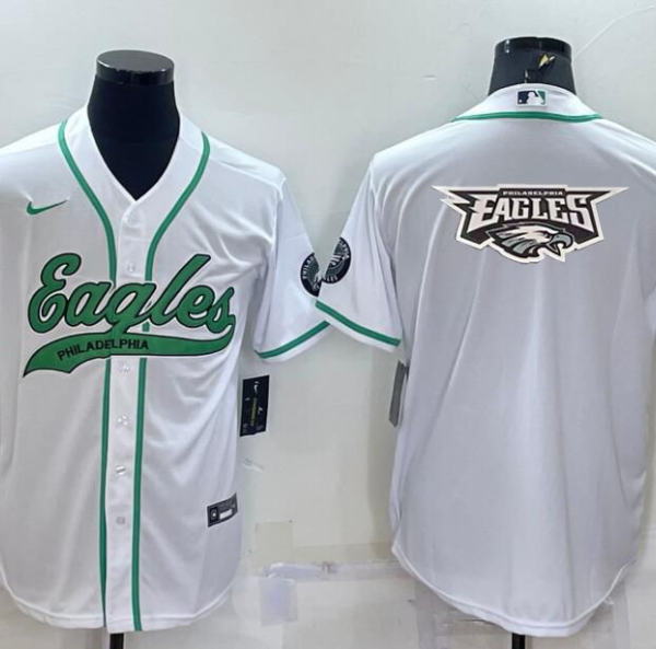 Men’s Philadelphia Eagles White Team Big Logo With Patch Cool Base Stitched Baseball Jersey