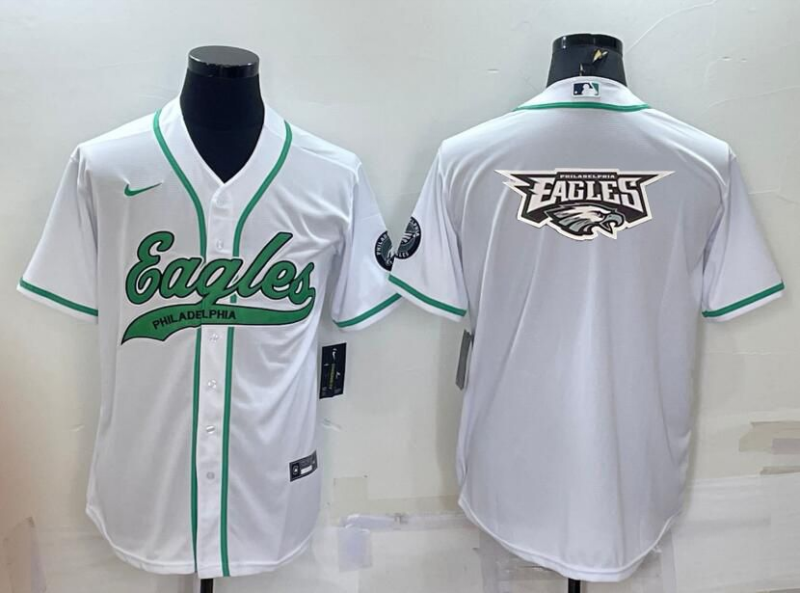 Men’s Philadelphia Eagles White Team Big Logo With Patch Cool Base Stitched Baseball Jersey