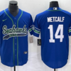 Men’s Seattle Seahawks #14 DK Metcalf Blue With Patch Cool Base Stitched Baseball Jersey