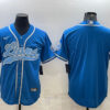 Men’s Detroit Lions Blank Blue With Patch Cool Base Stitched Baseball Jersey