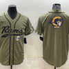 Men’s Los Angeles Rams Olive Salute to Service Team Big Logo Cool Base Stitched Baseball Jersey