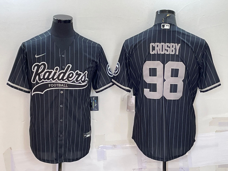 Men’s Las Vegas Raiders #98 Maxx Crosby Black With Patch Cool Base Stitched Baseball Jersey