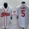 Men’s San Francisco 49ers #5 Trey Lance White Stitched Cool Base Nike Baseball Jersey